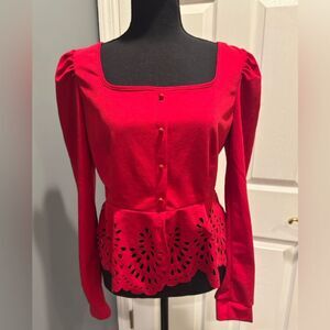 SHEIN red long sleeve laser cut top on size L